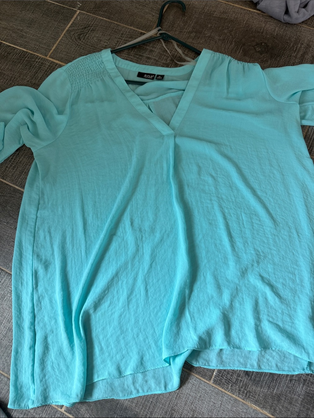 Lush Women's Aqua V-Neck Smocked Shoulder Blouse